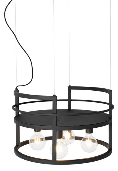 Lampada a sospensione industriale nera con rack rotondo 4 luci - Cage Rack