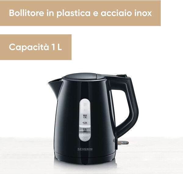 Severin Bollitore Elettrico Capacit 1 Litro Potenza 2200 Watt colore Nero - WK 3410