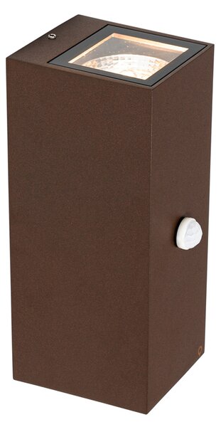 Lampada da parete marrone ruggine 2 luci GU10 AR70 IP44 con sensore di movimento - Baleno