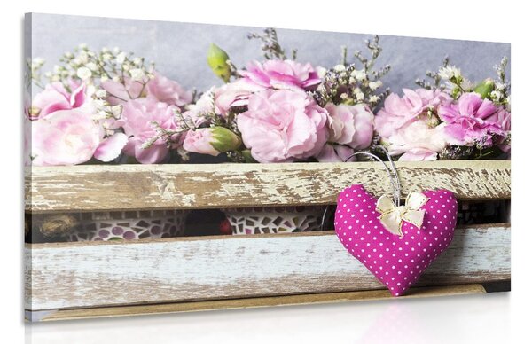 Stampa su tela – Fiori di garofano in cassa di legno