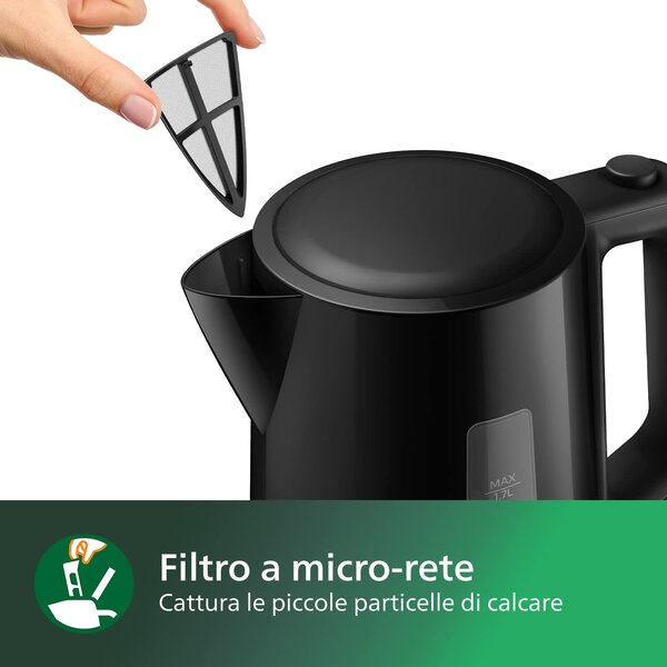 Philips Bollitore Elettrico Capacit 1,7 Litri Formato Famiglia con Indicatore in Tazze colore Nero - 3000 series HD9318/20