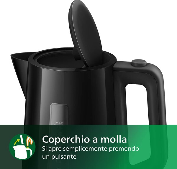 Philips Bollitore Elettrico Capacit 1,7 Litri Formato Famiglia con Indicatore in Tazze colore Nero - 3000 series HD9318/20