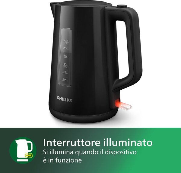 Philips Bollitore Elettrico Capacit 1,7 Litri Formato Famiglia con Indicatore in Tazze colore Nero - 3000 series HD9318/20