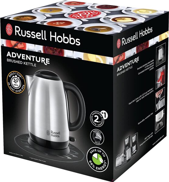 Russell Hobbs Bollitore elettrico Capacit 1,7 Litri Potenza 2400 Watt Base girevole a 360 colore Acciaio Inox - 23912-70 Adventure