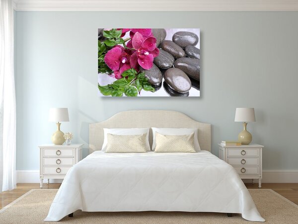 Quadro su tela – Orchidea fiorita e pietre per il benessere