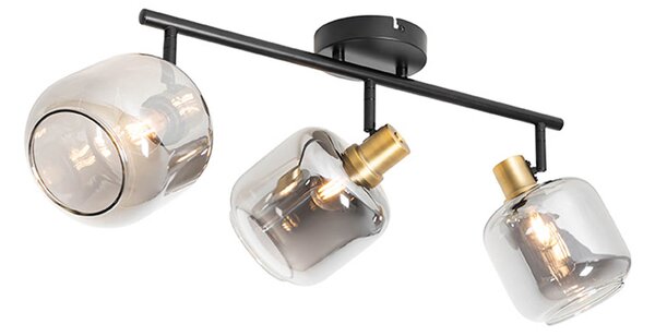 Faretto da soffitto intelligente nero con vetro fumé oblungo incl. 3 Wifi P45 - Zuzanna