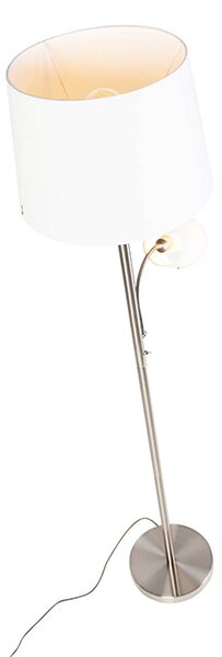 Lampada da terra intelligente in acciaio con paralume bianco incl. Wifi A60 ed E14 - Retro