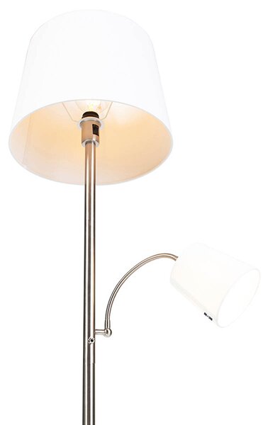 Lampada da terra intelligente in acciaio con paralume bianco incl. Wifi A60 ed E14 - Retro