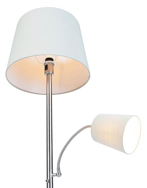 Lampada da terra intelligente in acciaio con paralume grigio incl. Wifi A60 ed E14 - Retro