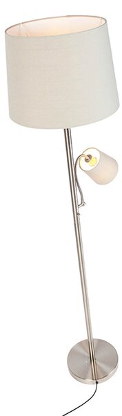 Lampada da terra intelligente in acciaio con paralume grigio incl. Wifi A60 ed E14 - Retro
