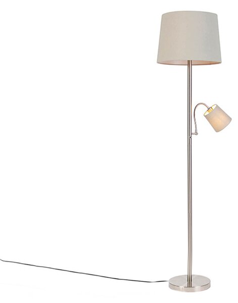 Lampada da terra intelligente in acciaio con paralume grigio incl. Wifi A60 ed E14 - Retro