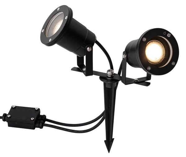 Faretto da giardino moderno nero con cavo e spina 150cm 2 luci IP65 - Basic