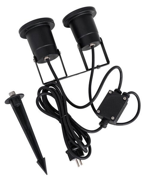 Faretto da giardino moderno nero con cavo e spina 150cm 2 luci IP65 - Basic