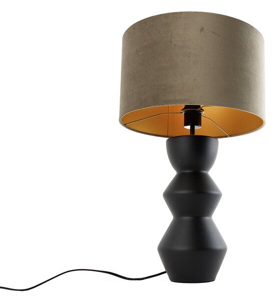 Lampada da tavolo di design con paralume in velluto nero color tortora con oro 35 cm - Alisia