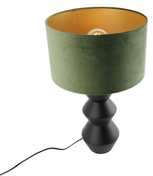Lampada da tavolo di design con paralume in velluto nero verde e oro 35 cm - Alisia