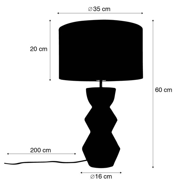 Lampada da tavolo di design con paralume in velluto nero color tortora con oro 35 cm - Alisia