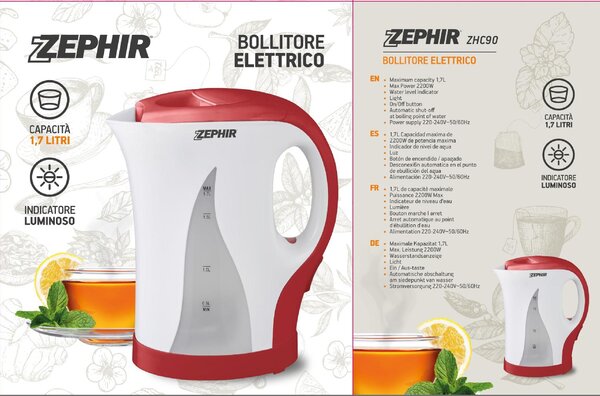 Zephir Bollitore elettrico per acqua capacit 1,7 Litri potenza 2200 Watt - ZHC90