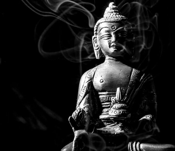 Stampa su tela – Statua del Buddha in bianco e nero