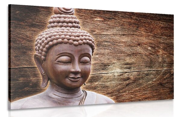 Stampa su tela – Statua del Buddha su sfondo di legno