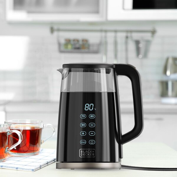 Black & Decker Bollitore Elettrico Potenza 2200 Watt Capacit 1,7 Litri 7 Livelli di Temperatura Vetro con Isolamento a Doppia Parete Base Rotante 