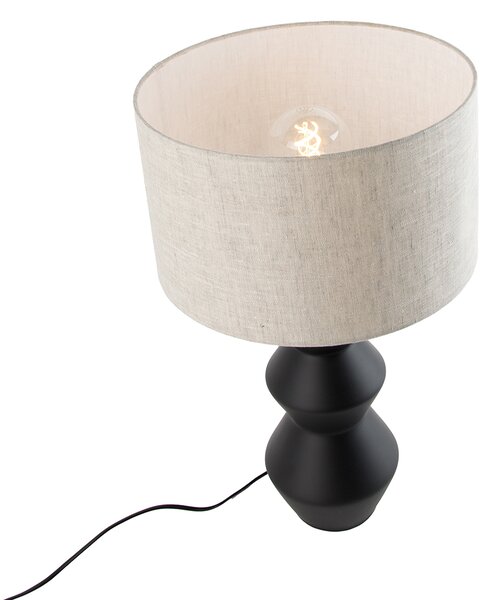 Lampada da tavolo di design con paralume in tessuto nero grigio chiaro 35 cm - Alisia