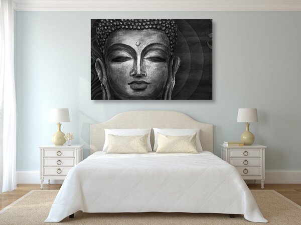 Quadro su tela – Viso del Buddha in bianco e nero