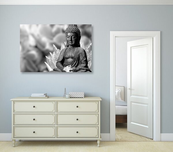 Stampa su tela – Buddha sereno in bianco e nero