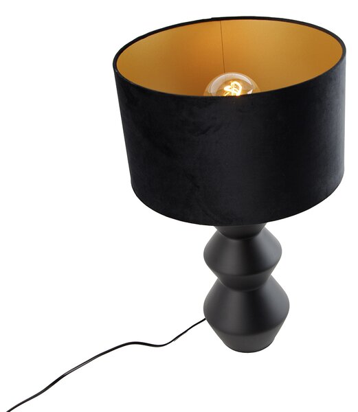 Lampada da tavolo di design con paralume in velluto nero nero con oro 35 cm - Alisia