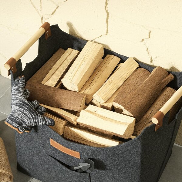 VivaGarden Borsa in Feltro Portalegna da Interno con Manici in Legno Capacit 15 kg 45x32x40 cm colore Grigio - W695CG