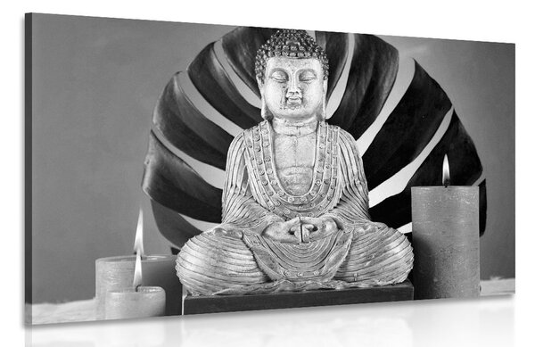 Stampa su tela – Buddha con natura morta rilassante in bianco e nero
