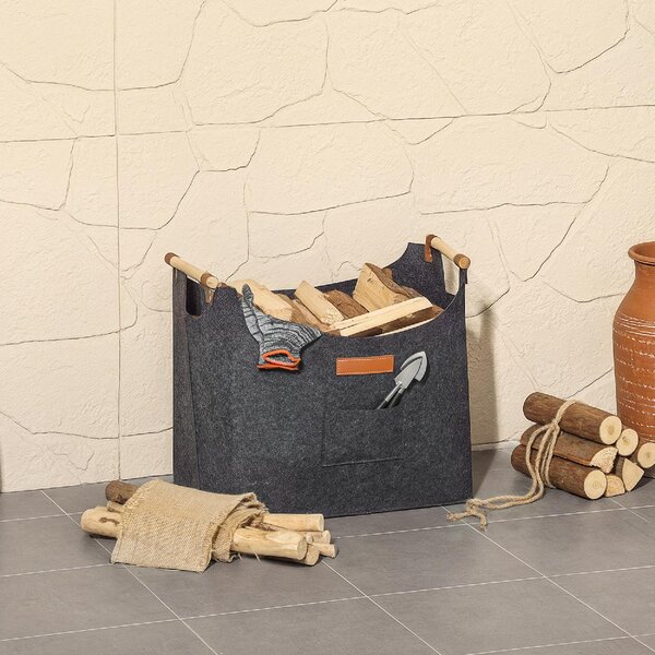 VivaGarden Borsa in Feltro Portalegna da Interno con Manici in Legno Capacit 15 kg 45x32x40 cm colore Grigio - W695CG