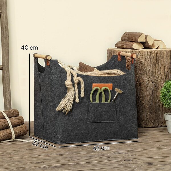 VivaGarden Borsa in Feltro Portalegna da Interno con Manici in Legno Capacit 15 kg 45x32x40 cm colore Grigio - W695CG