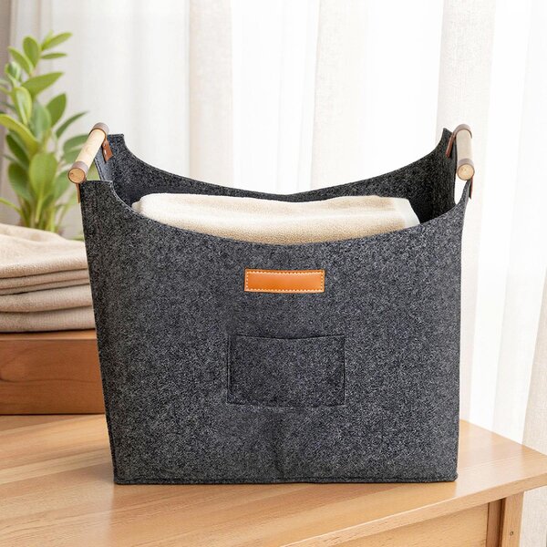 VivaGarden Borsa in Feltro Portalegna da Interno con Manici in Legno Capacit 15 kg 45x32x40 cm colore Grigio - W695CG