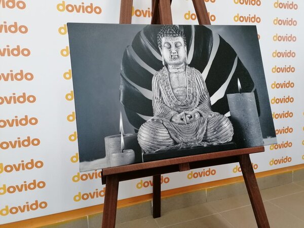 Stampa su tela – Buddha con natura morta rilassante in bianco e nero