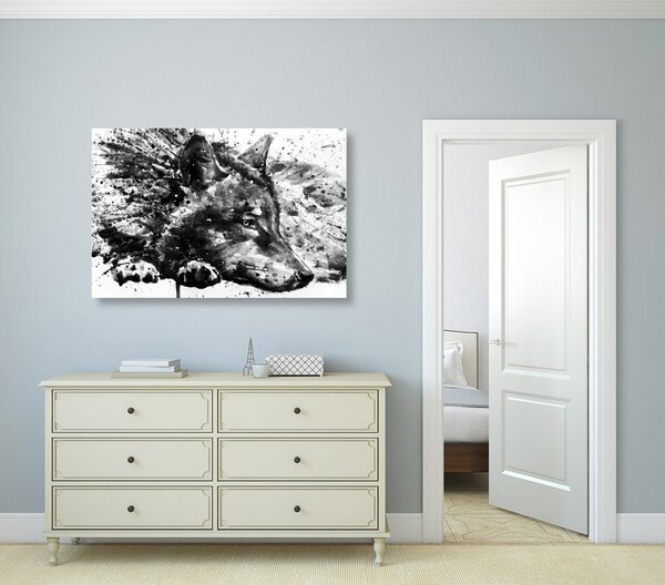 Quadro su tela – Lupo in acquerello in bianco e nero