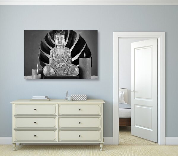 Stampa su tela – Buddha con natura morta rilassante in bianco e nero