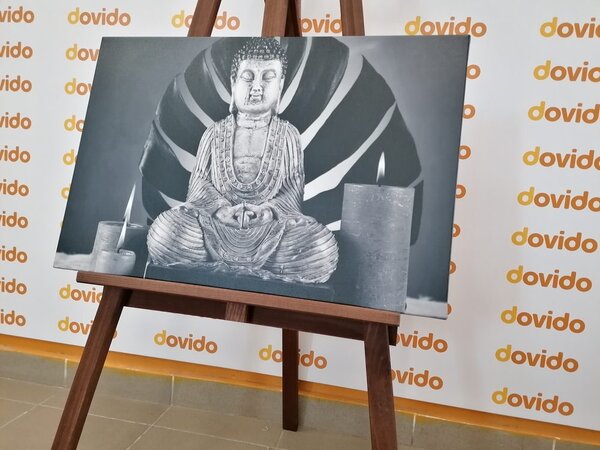 Stampa su tela – Buddha con natura morta rilassante in bianco e nero