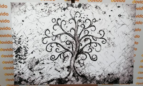 Stampa su tela – Simbolo dell'albero della vita in bianco e nero