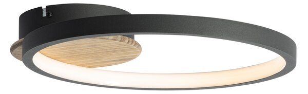 Plafoniera moderna nera con legno incl. LED dimmerabile a 3 livelli - Alec