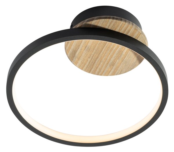 Plafoniera moderna nera con legno incl. LED dimmerabile a 3 livelli - Alec