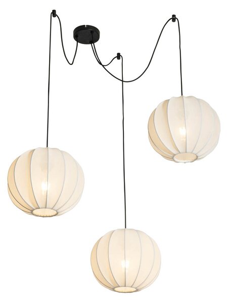 Lampada a sospensione di design bianca in seta 30 cm 3 luci - Plu