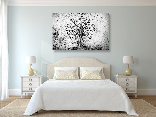 Stampa su tela – Simbolo dell'albero della vita in bianco e nero