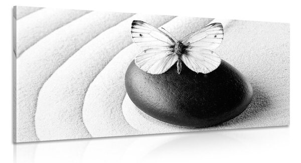 Quadro su tela – Pietra Zen con farfalla in bianco e nero