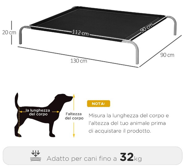 AllMyPets Brandina Cane Cuccia per Cani Taglia Grande Lettino con Tessuto Traspirante 130x90x20cm Nero - 064V03BKD04