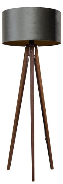 Lampada da terra a treppiede in legno di noce con paralume in velluto verde 50 cm - Tripod Classic