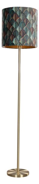 Lampada da terra ottone con paralume in velluto motivo foglia interno oro - Simplo