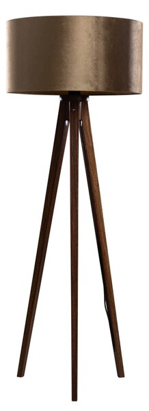 Lampada da terra a treppiede in legno di noce con paralume in velluto bronzo 50 cm - Tripod Classic