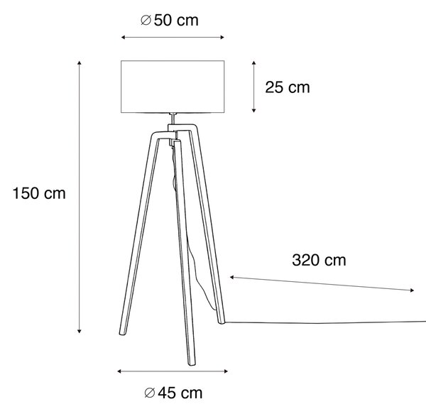 Lampada da terra nera a treppiede con paralume a righe marroni e beige 50cm - Puros