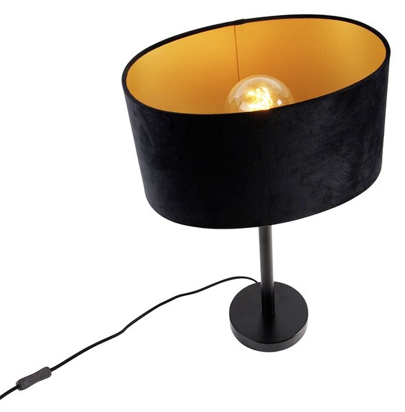 Lampada da Tavolo Nera con Paralume Ovale in Velluto Nero 35cm - Simplo