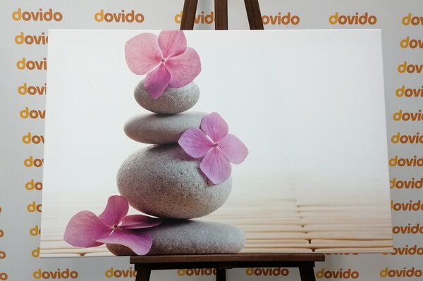 Quadro su tela – Equilibrio di pietre e fiori orientali rosa